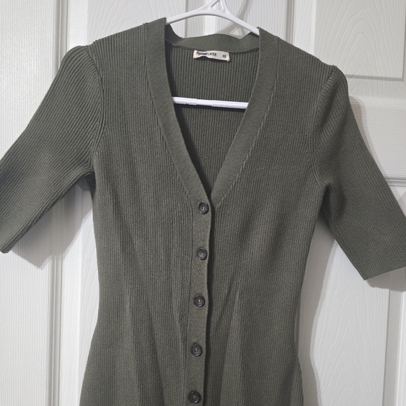 Marine Layer Bella Button Front Ribbed Olive Green Fitted Sweater Dress, Size XS - Picture 3 of 12